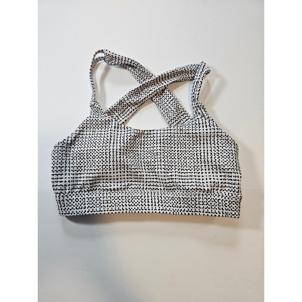 Allfenix Sports Bra Womens Small‎ White Black Dotted Crisscross Activewear